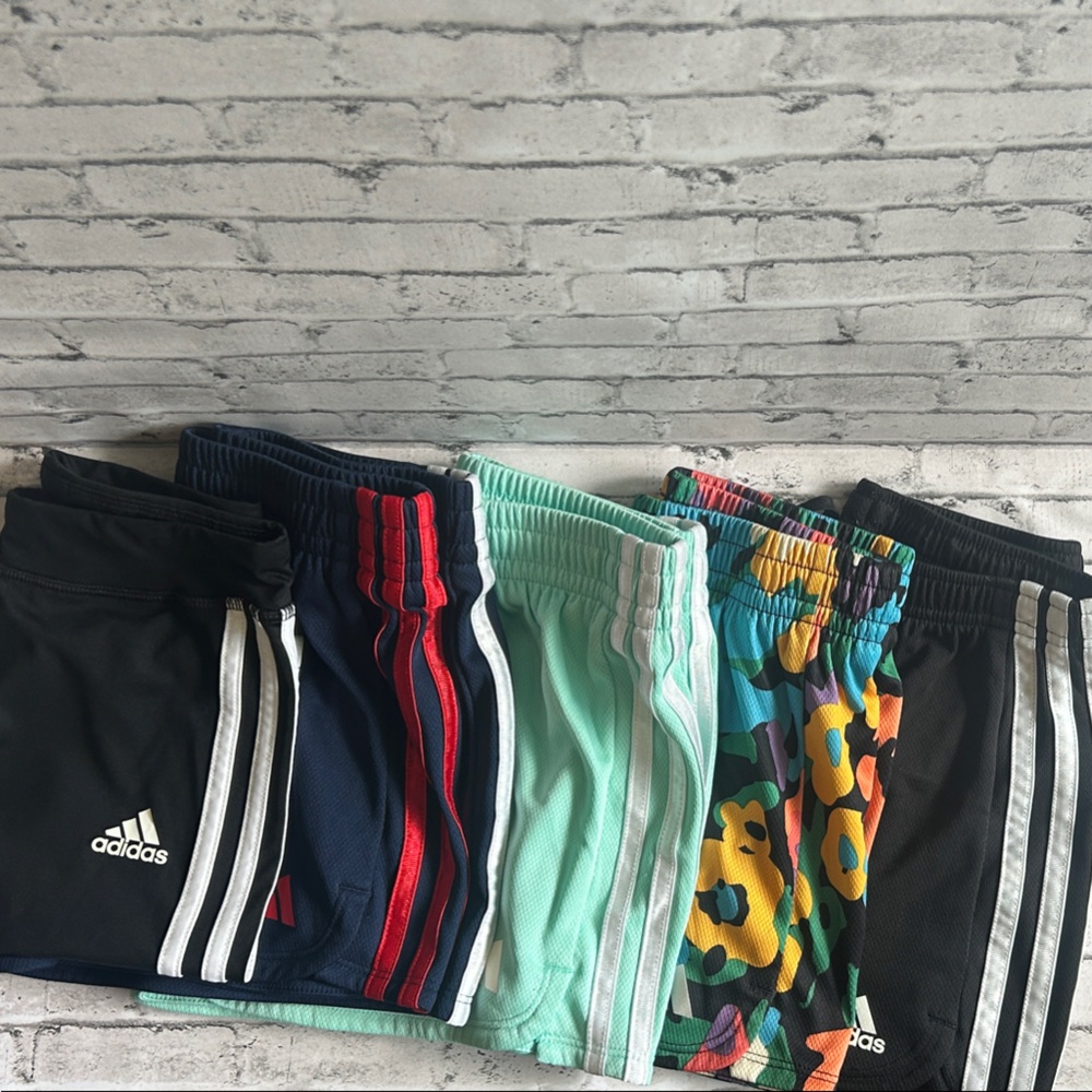 adidas Girls Shorts Bundle - Black, Navy, Mint, Multicolor Leopard